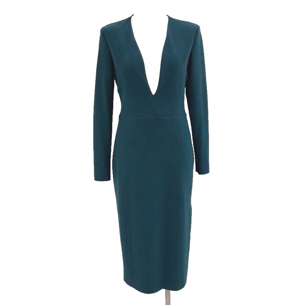 Bec & Bridge Sheath Dress Womens 8 Green Midi Deep V Neck Party Going Out Sexy